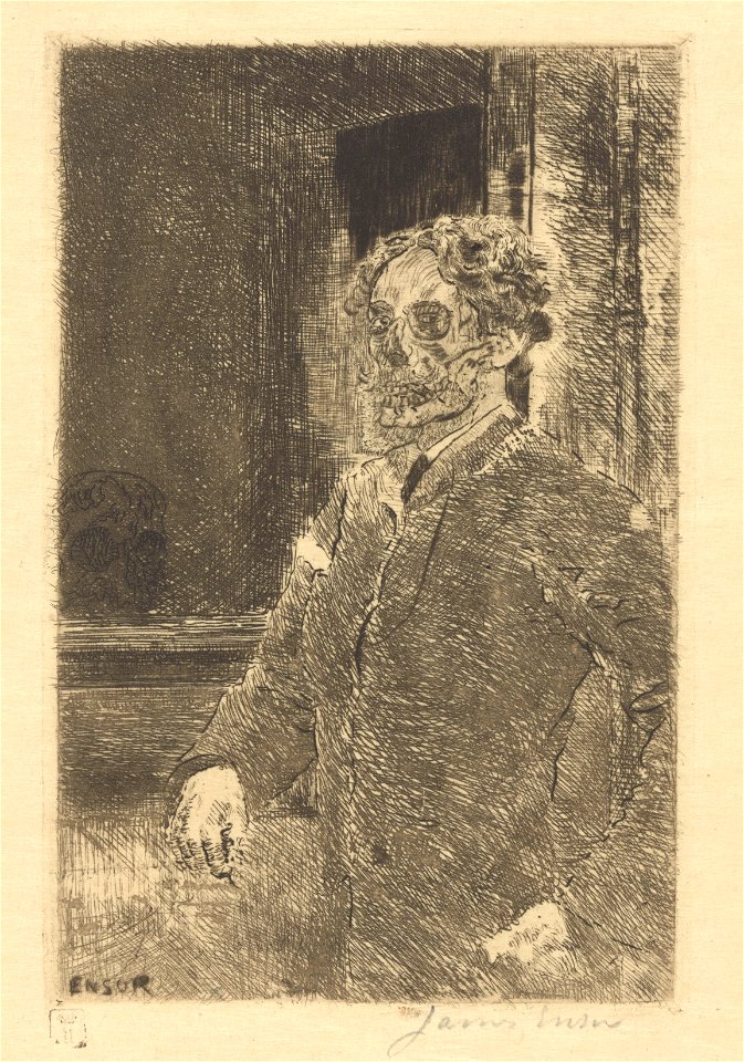My Skeletized Portrait, print by James Ensor, 1889, Prints Department, Royal Library of Belgium, S. IV 29323