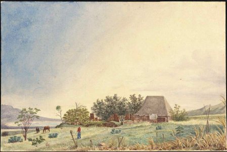 My residence at Waiakapu, Mowii, Kalepolepo Bay, 1855, watercolour by James Gay Sawkins