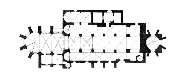 MZK 001 Nr 12 Die Kirche und Rundkapelle zu Deutsch-Altenburg in Niederösterreich - Tafel Grundriss der Kirche