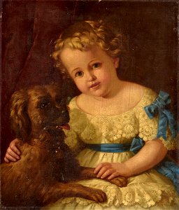 Mädchen mit Hund 19Jh
