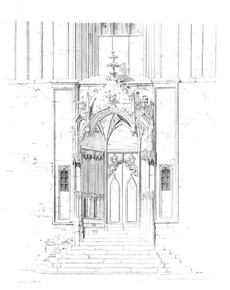 MZK 001 Nr 08 Die gothische Kirche Maria am Gestade in Wien - Tafel - Hauptportal Holzschnitt