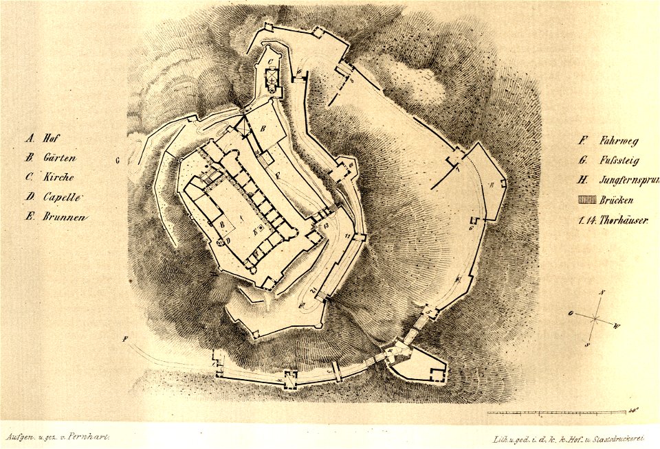 MZK 05 - 1860 Hochosterwitz in Kärnthen (Scheiger) Tafel VIIb Hochosterwitz Gesamtanlage Aufriss