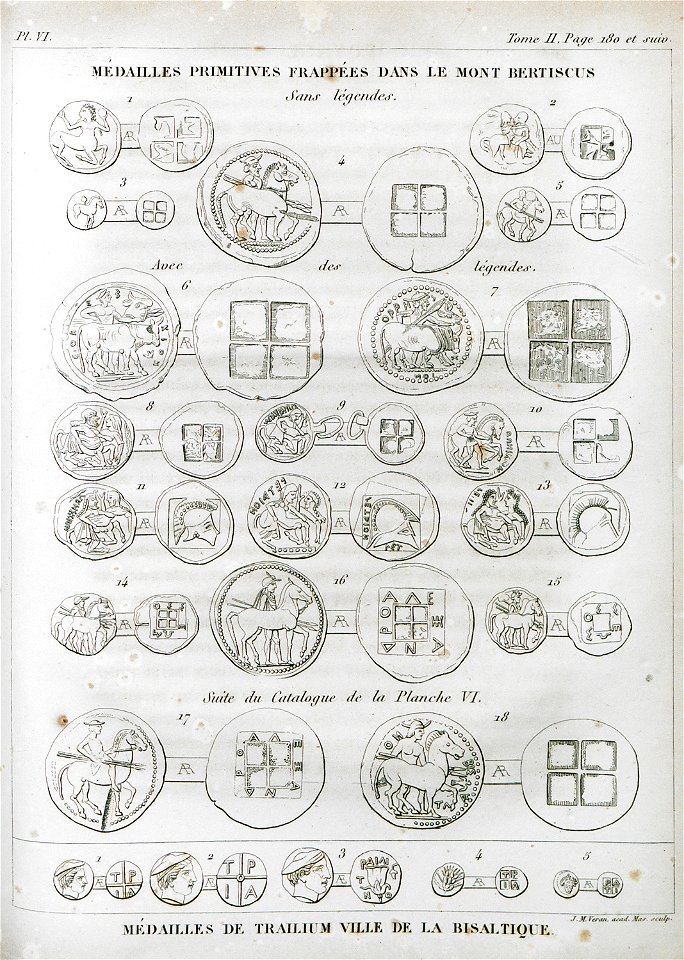 Médailles primitives frappées dans le mont Bertiscus Médailles de Trailium ville de la Bisaltique - CousinÉry Esprit Marie - 1831