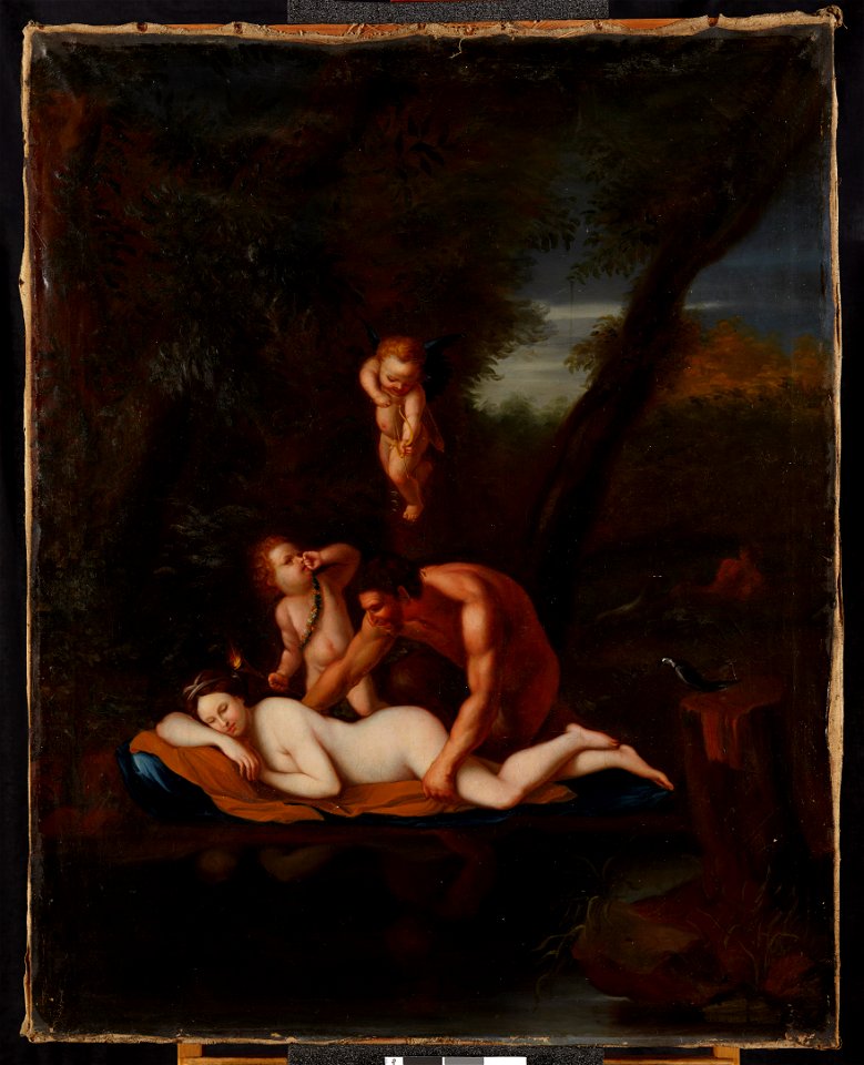 Målning föreställande Antiope liggande på marken och Jupiter sitter på huk över henne - Skoklosters slott - 98156