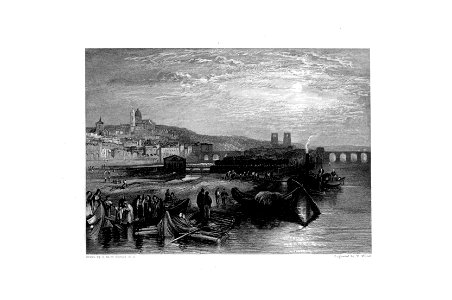 Melun engraving by William Miller after Turner