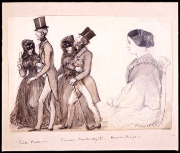 Människor på väg till en maskerad. Paris 1842. Fritz von Dardel, 1842 - Nordiska Museet - NMA.0037324. Free illustration for personal and commercial use.