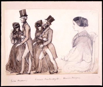 Människor på väg till en maskerad. Paris 1842. Fritz von Dardel, 1842 - Nordiska Museet - NMA.0037324