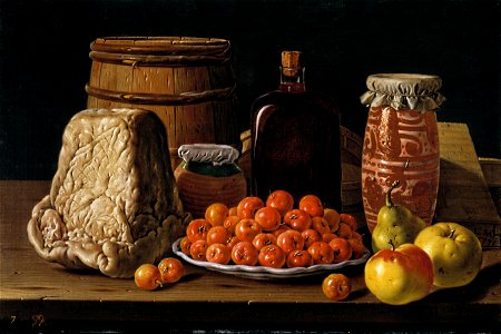 Meléndez, Luis Egidio - Still Life with Fruit and Cheese. Free illustration for personal and commercial use.