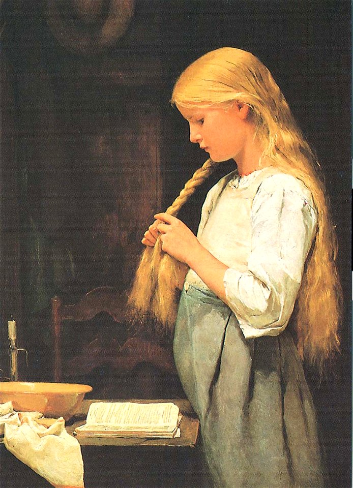 Mädchen die Haare flechtend 1887