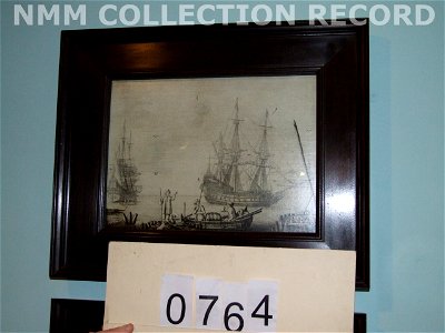 Men in a boat with two Dutch ships nearby RMG RP6469
