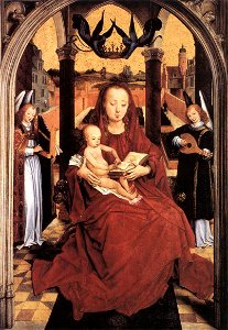 Memling Virgin & Child Enthroned with two Musical Angels