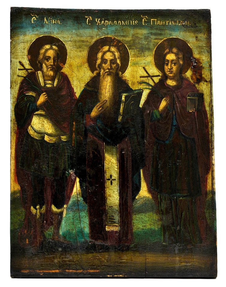 Menas, Charalampe and Pantaleon (Russia, 19 c., priv. coll)