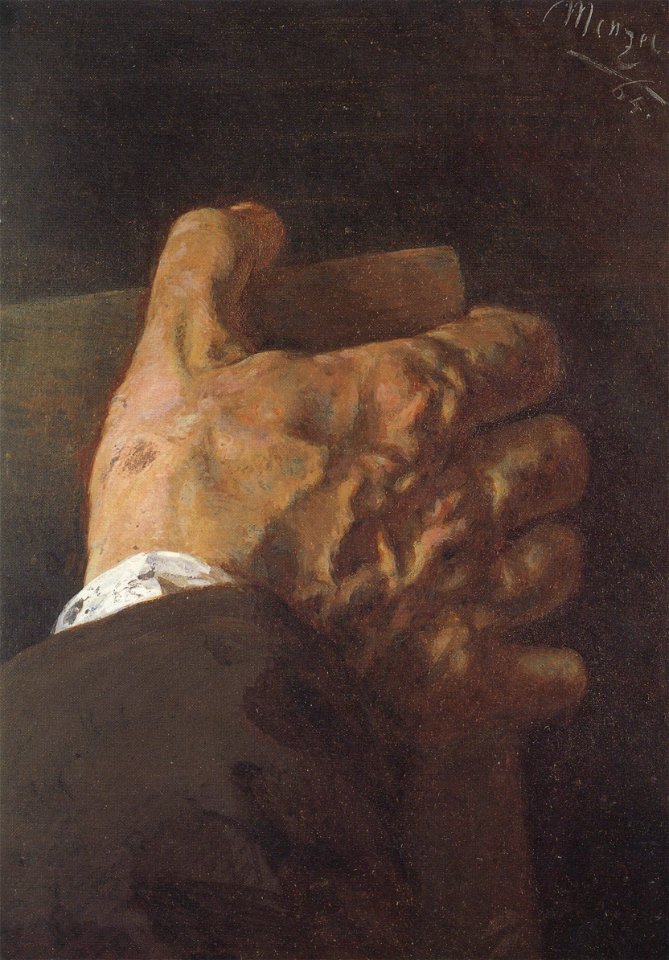 Adolph Menzel - Menzels rechte Hand mit Buch