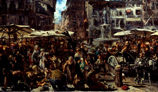 Adolph Menzel - Piazza d’Erbe in Verona - Google Art Project. Free illustration for personal and commercial use.
