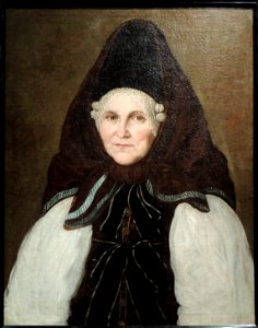 Merchant woman from Toropets in black kerchief (1850s). Free illustration for personal and commercial use.