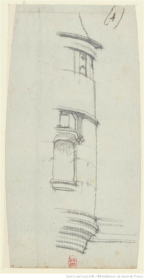 Meryon - Dessin préparatoire pour l'eau-forte Tourelle de la rue de la Tixéranderie, btv1b550011330
