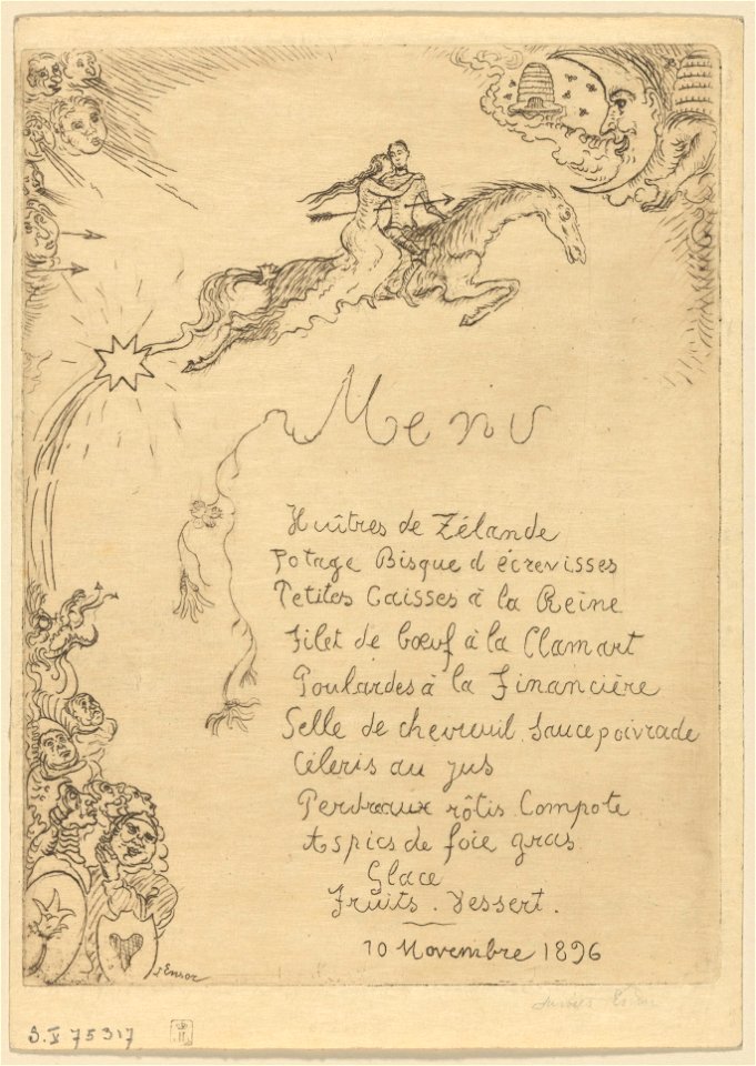 Menu for Ernest Rousseau, print by James Ensor, 1896, Prints Department, Royal Library of Belgium, S. V 75317
