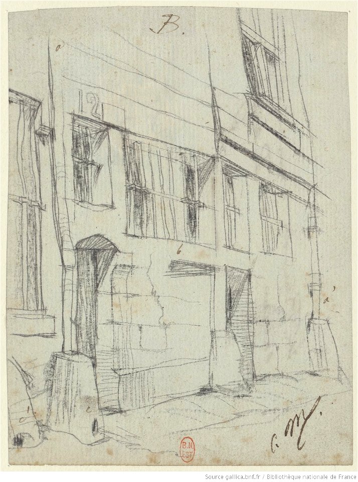 Meryon - Dessin préparatoire pour l'eau-forte La rue des Mauvais garçons, btv1b55001089c