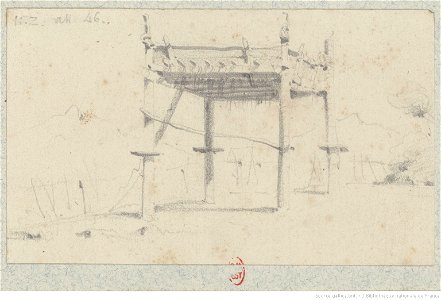 Meryon - Abri couvert d'un toit plat porté par quatre poteaux, btv1b55002221d