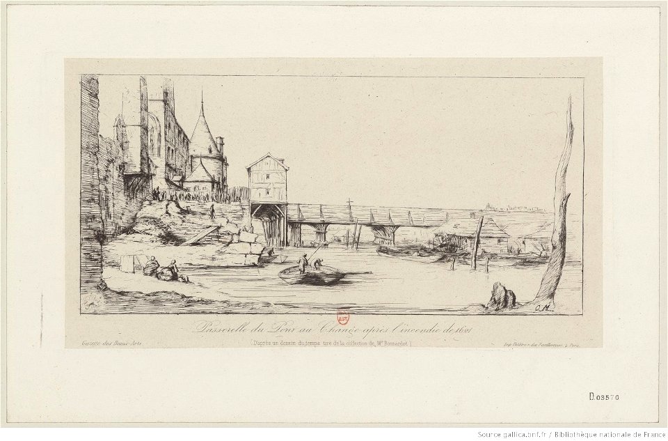 Meryon - Passerelle du Pont-au-Change après l'incendie de 1621, btv1b550022256