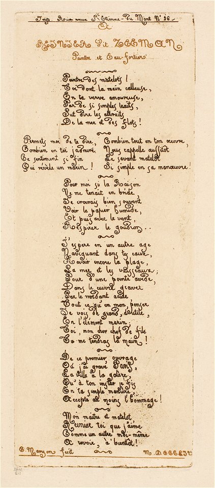 Meryon - Dedicatory Verses by Meryon to Reinier Nooms, Called Zeeman, 1909.234