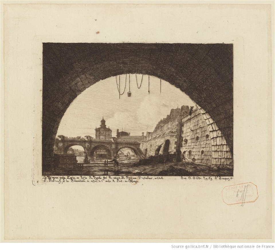 Meryon - Le Pont-neuf et la Samaritaine de dessous la 1ère arche du Pont-au-Change, btv1b55002238z
