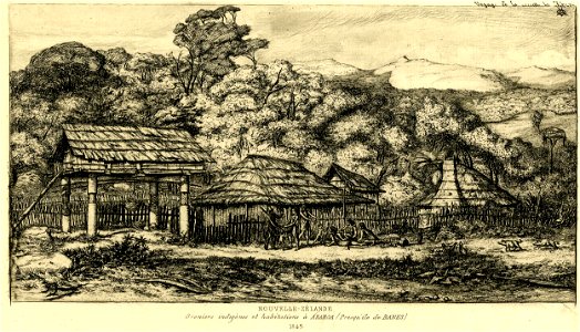 Meryon - Nouvelle-Zélande - Greniers indigènes et habitations à Akaroa, presqu'ile de Banks, 1845, 1862,1011.710