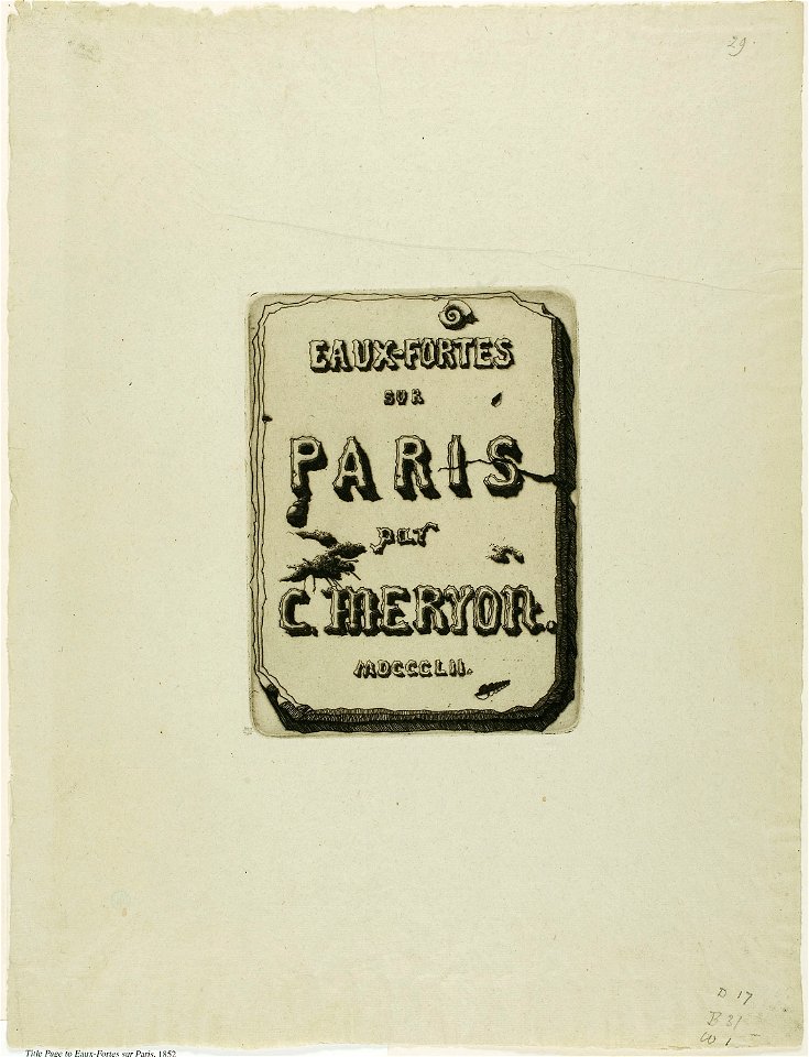 Meryon - Title Page to Eaux-Fortes sur Paris, 1909.178