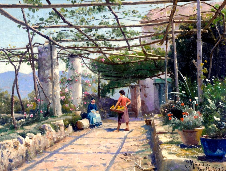 Peder Mønsted - Samtale under en pergola - 1925