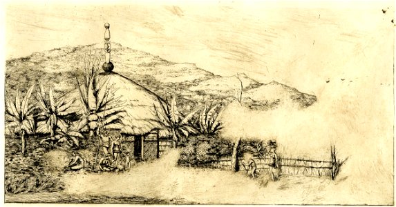 Meryon - Nouvelle Calédonie grande case indigène sur le chemin de Ballade à Poépo, 1885,0110.3