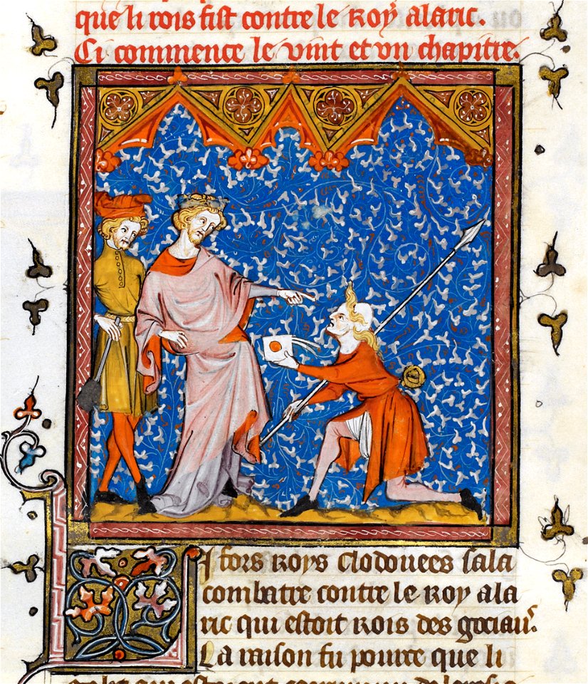 Messenger, from Chroniques de France ou de St Denis, 14th century (22095314753)
