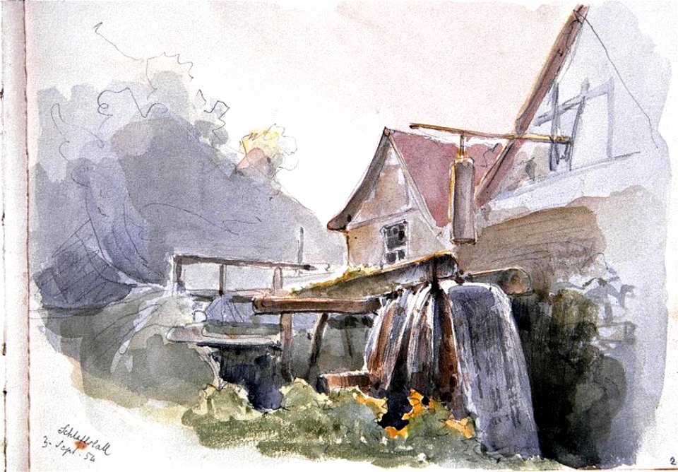 Mühle bei Schlattstall - Aquarell von Eduard von Kallee