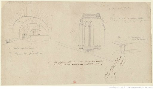 Meryon - Trois croquis d'étude pour l'eau-forte Le Petit pont, btv1b55001062d