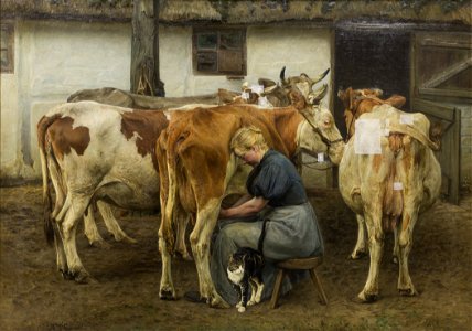 N.P. Mols - Milking the Cows. West Jutland - KMS1659 - Statens Museum for Kunst. Free illustration for personal and commercial use.