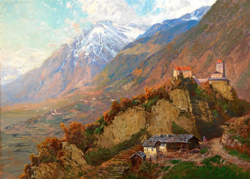 N J Holm Blick auf Schloss Tirol c1900