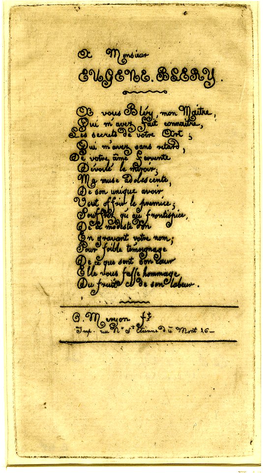 Meryon - Verse, in 16 lines, dedicated to Eugène Bléry; second version. 1854, 1866,1013.591