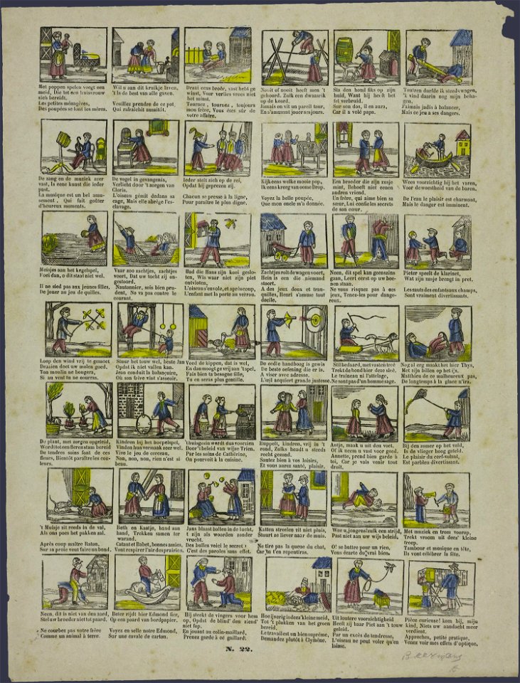 Met poppen spelen voegt een meid, die tot een huisvrouw zich bereidt-Catchpenny print-SMC K 0043