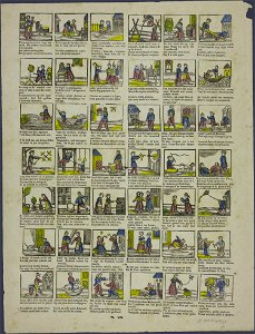 Met poppen spelen voegt een meid, die tot een huisvrouw zich bereidt-Catchpenny print-SMC K 0043