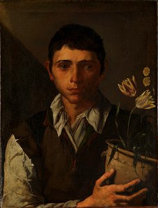 Mesteren for Hyrdenes tilbedelse - Boy with a Pot of Flowers, Antagelig ca. 1640, NG.M.01345