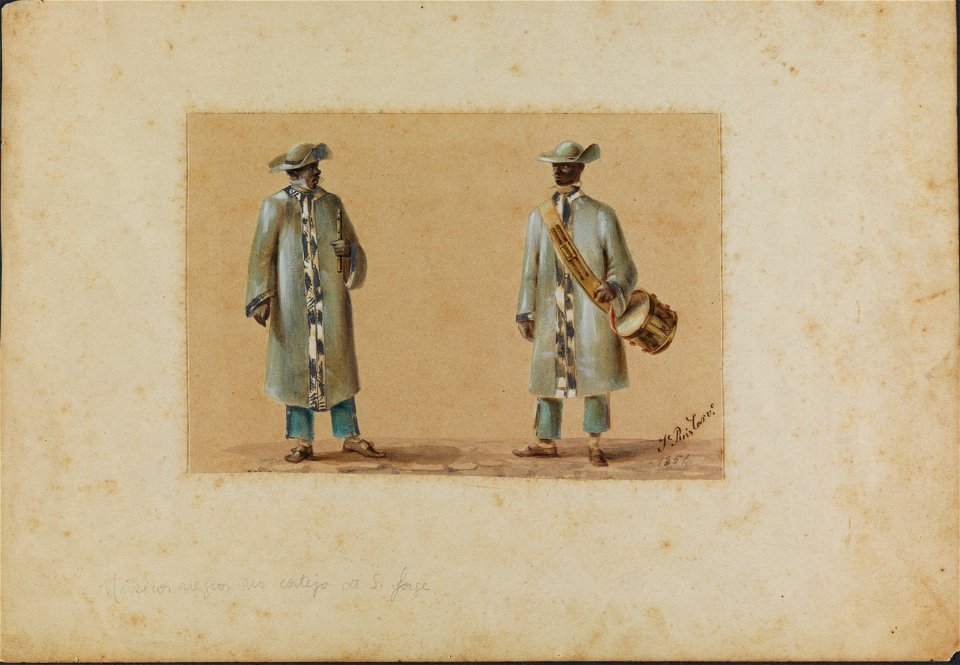 Músicos negros no cortejo de São Jorge, da Coleção Brasiliana Iconográfica