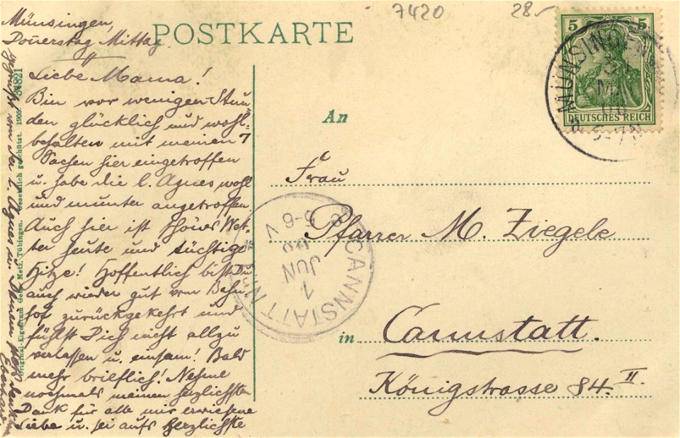 Münsingen, Baden-Württemberg - Karlstraße mit Turnhalle (back) (Zeno Ansichtskarten)
