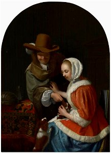 Naar Frans van Mieris (I) - Man en vrouw met twee hondjes - RCIN 406636 - Royal Collection. Free illustration for personal and commercial use.