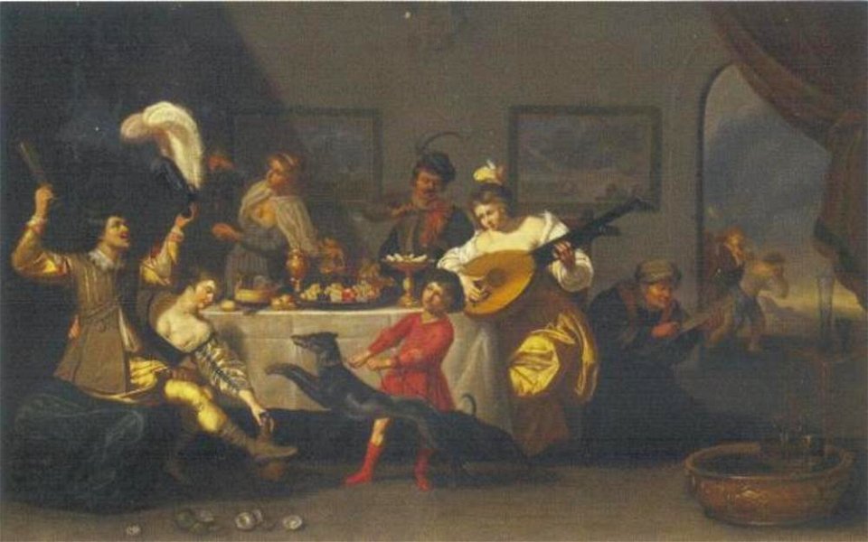 Naar Jan van Bijlert - Interieur met de verloren zoon bij de hoeren - 995 - Museum der bildenden Künste