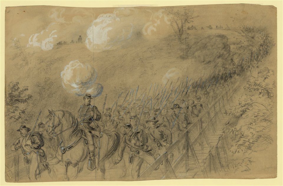 N.Y. 14th Heavy Artillery crossing Chesterfield bridge on the North Anna under a heavy artillery fire LCCN2004660201