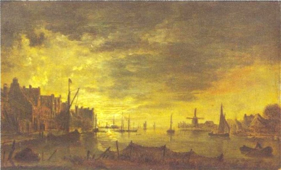 Naar Aert van der Neer - Rivierscène met links een stad - P184 - The Wallace Collection