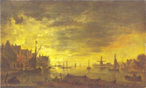 Naar Aert van der Neer - Rivierscène met links een stad - P184 - The Wallace Collection