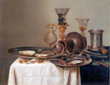 Naar Willem Claesz. Heda - Stilleven met oesters, omgevallen kruik en wijnglazen - 652 - Museum der bildenden Künste