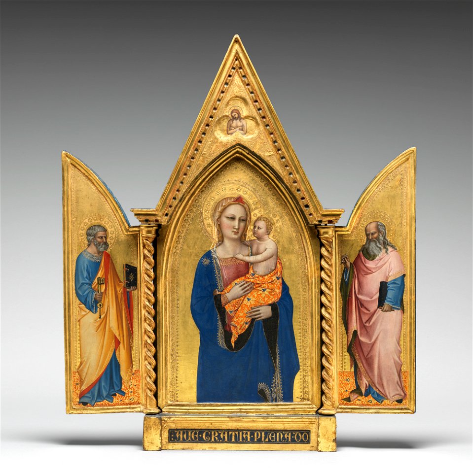 Nardo di Cione - Madonna and Child, with Saints Peter and John the Evangelist, and Man of Sorrows (entire triptych) - 1939.1.261.a-c - National Gallery of Art