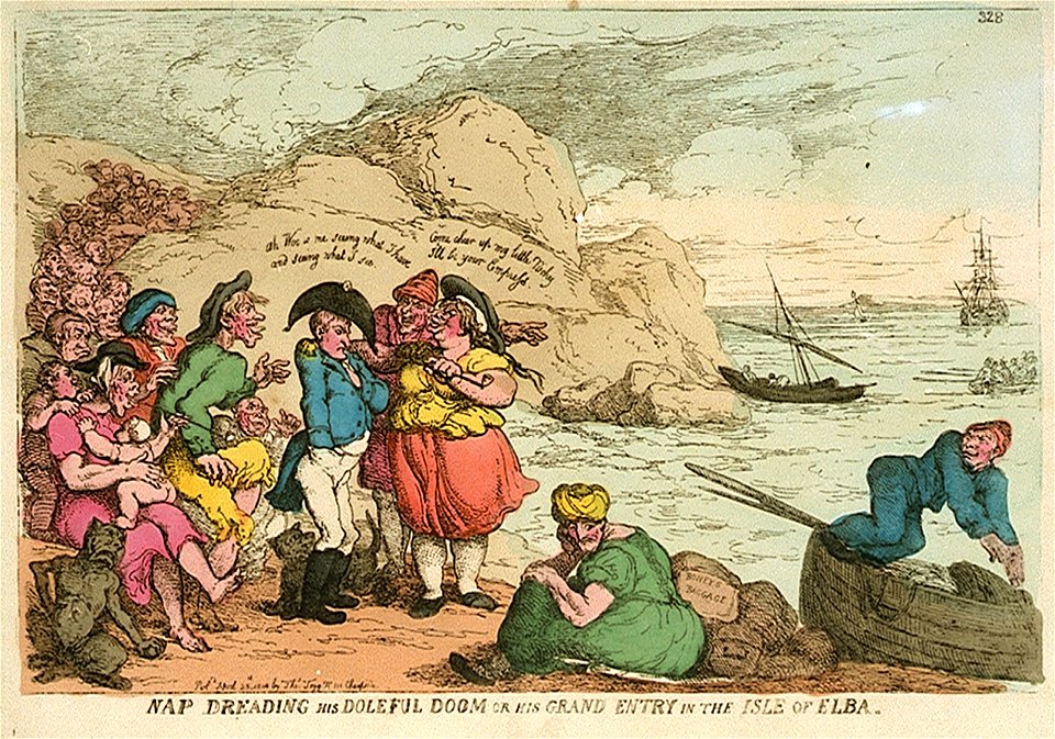 Nap Dreading his Doleful Doom or his Grand Entry in the Isle of Elba (caricature) RMG PW3990
