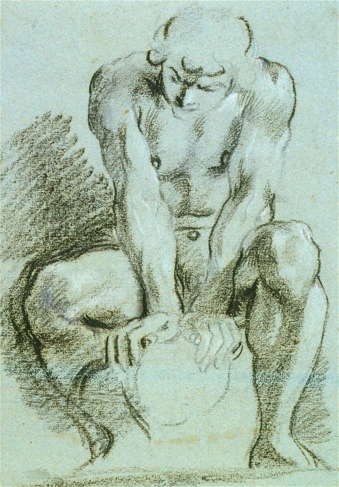 Naked warrior crushing a harpy